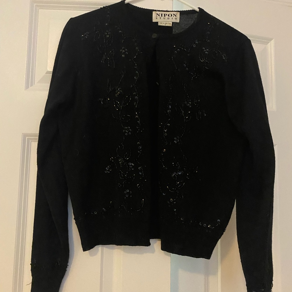 Black cardigan with sequin and bead detail